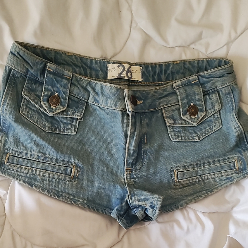 We The Free Blue Distressed Jean Shorts